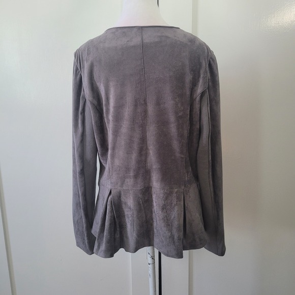KUT from the Kloth Faux Suede Jacket Womens L Gray Peplum Zip KJ23301 - Picture 2 of 8